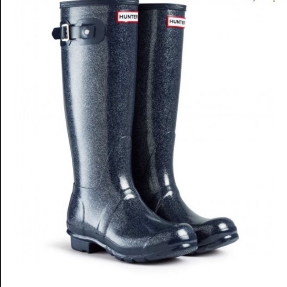 Navy Blue Glitter Hunter Rain Boots